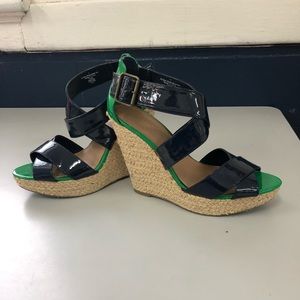 5” wedges navy blue and green